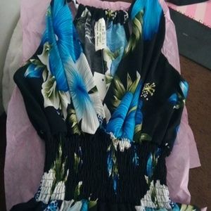 Hawaiian blue black sun dress